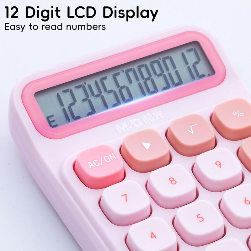 MG Mechanical Switch Calculator, 12 Digits, Large LCD Display and Big Buttons, Cute Pink Desktop Calculator for Office, Home, School (Battery Included) - Image 3